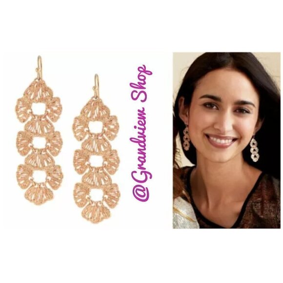 Stella & Dot Geneve Rose Gold Earrings Lace Linear - Picture 6 of 6
